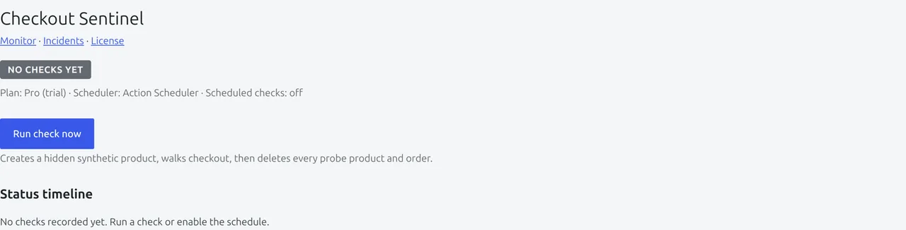 Checkout Sentinel monitoring dashboard